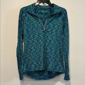 Athleta Blue and Green Patterned Long Sleeve Top